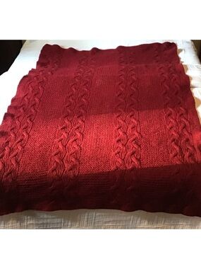 Restoration Hardware Deep Wine Cable Knit Throw Blanket